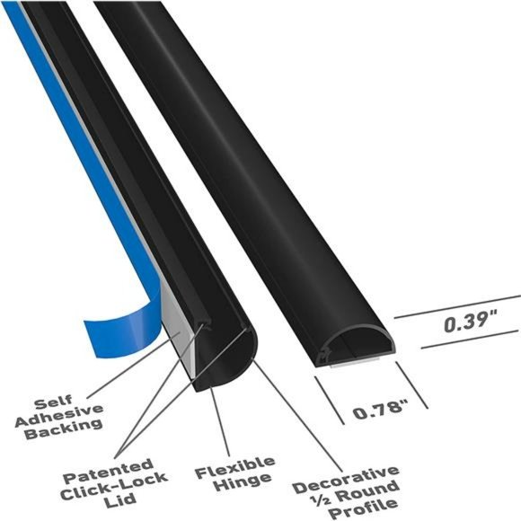D-Line 13.12ft Cord Hider Kit - 4X 0.78in (W) x 0.39in (H) x 39in Length - Black - Picture 3 of 6